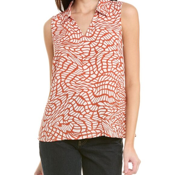 CAbi Large Twirl #4183 Rust & White Patterned Sleeveless Blouse - Picture 4 of 4